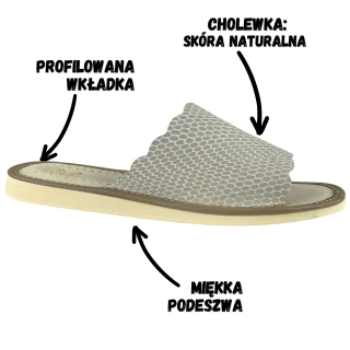 Skórzane pantofle damskie ze skóry naturalnej, góralskie papcie domowe