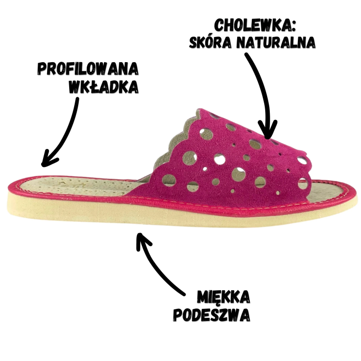 Zamszowe kapcie damskie, ażurowe pantofle domowe