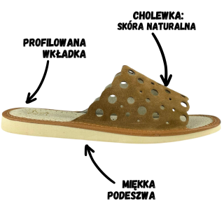 Kapcie damskie domowe skórzane, wygodne obuwie domowe