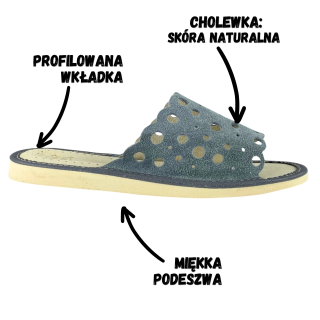Szare pantofelki damskie, wygodne kapcie domowe