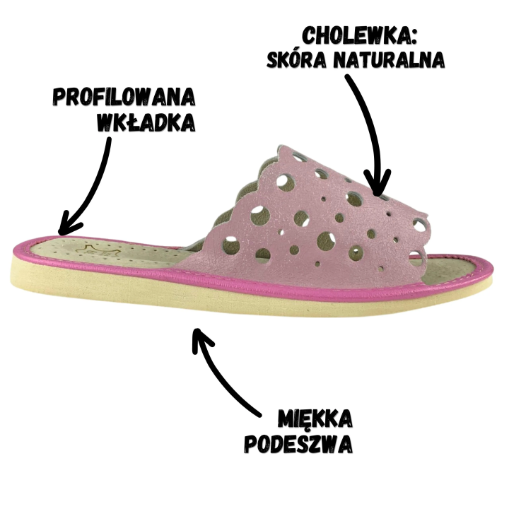 EDYCJA LIMITOWANA - Skórzane pantofle damskie w kolorze pudrowego różu
