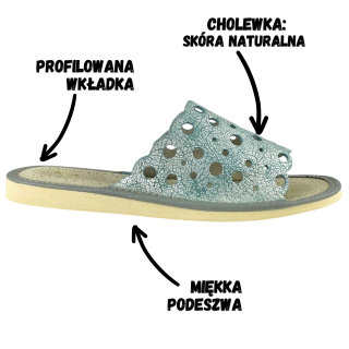 EDYCJA LIMITOWANA - Srebrne kapcie damskie skórzane w kolorze spękanego srebra