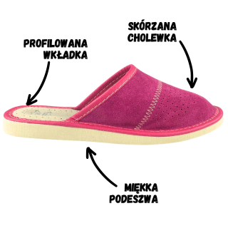 Pantofle domowe ze skóry damskie, wygodne pantofle skórzane dla Pań